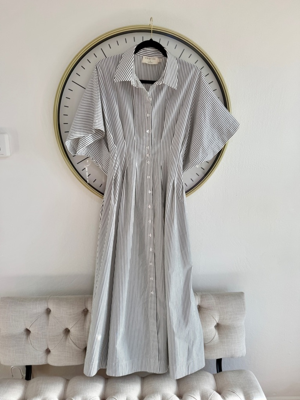 EUC Exquise Women’s Black & White Striped Button-Down Shirt Dress